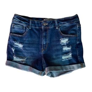 Wax Collection Jean shorts. Size Large dark distressed wash mid-rise Grunge 90s